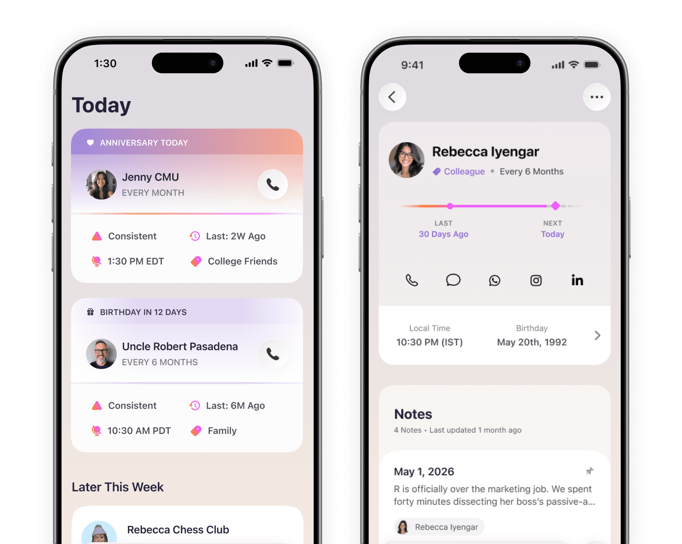 Alright - personal CRM app, catch-up reminders on iOS